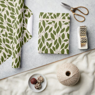 Green falling leaves and foliage wrapping paper