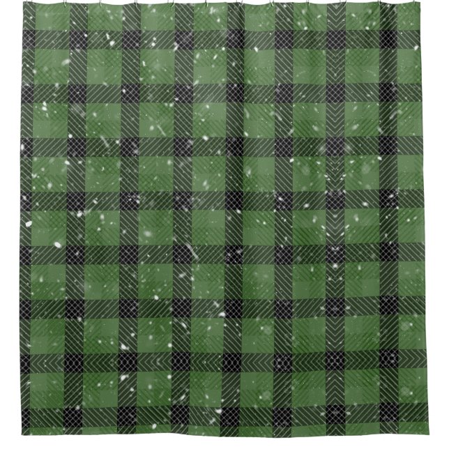 Green family christmas wallpaper shower curtain (Front)