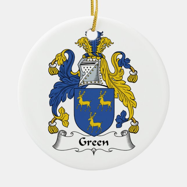 Green Family Crest Ceramic Tree Decoration (Front)