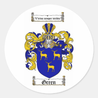 GREEN FAMILY CREST -  GREEN COAT OF ARMS CLASSIC ROUND STICKER