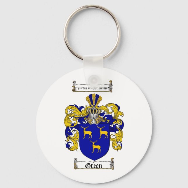 GREEN FAMILY CREST -  GREEN COAT OF ARMS KEY RING (Front)