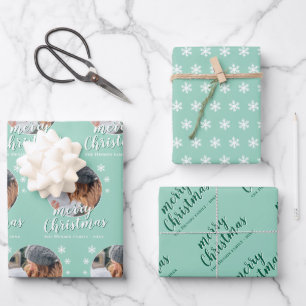 Green Family Photo Snowflake Merry Christmas  Wrapping Paper Sheet