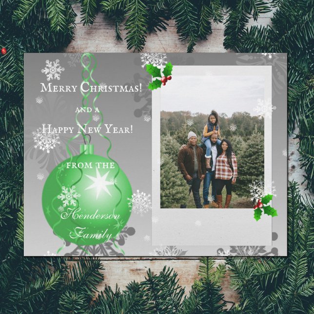Green Fancy Christmas Ornament Holiday Photo Card (Green Fancy Christmas Ornament Holiday Photo Card)