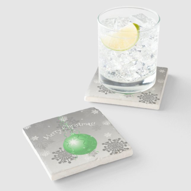 Green Fancy Christmas Ornament Stone Coaster (Side)