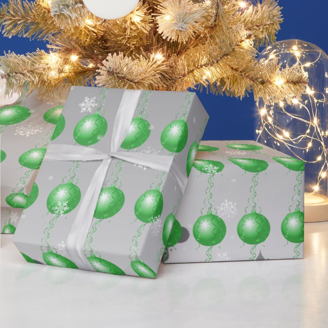 Green Fancy Christmas Ornament Wrapping Paper (Holidays)