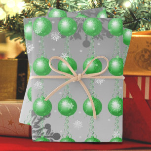 Green Fancy Christmas Ornament Wrapping Paper