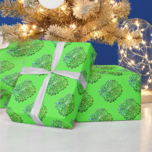 Green Fancy Faux Medallion Pattern Wrapping Paper