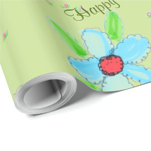 Green Fancy Flowered Gift Wrap