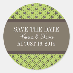 Green Fancy Lattice Save the Date Stickers