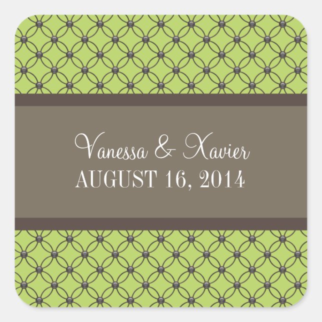 Green Fancy Lattice Wedding Stickers (Front)