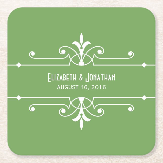 Green Fancy Ornamental Paper Coasters (Front)
