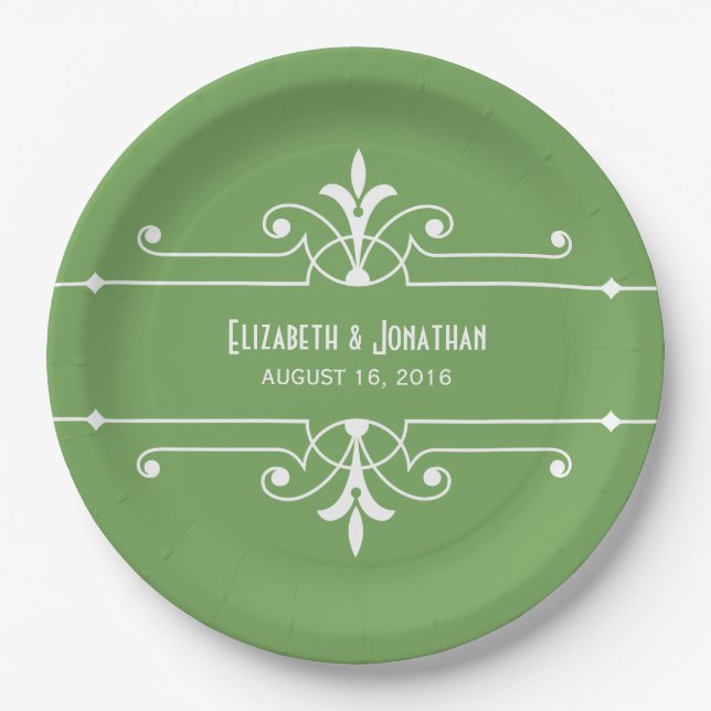 Green Fancy Ornamental Paper Plates (Front)