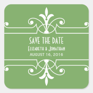 Green Fancy Ornamental Save the Date Stickers