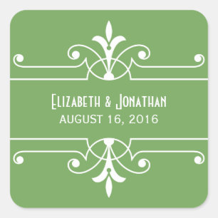 Green Fancy Ornamental Wedding Stickers