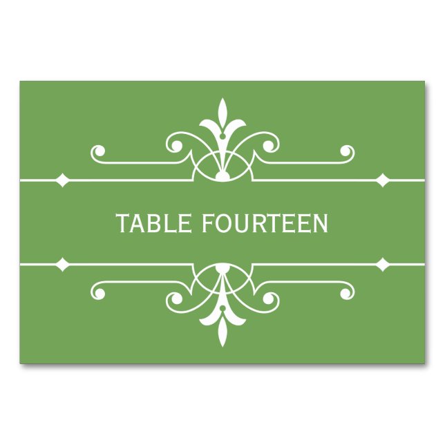 Green Fancy Ornamental Wedding Table Card (Front)