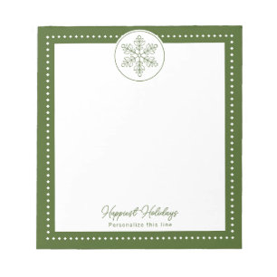 Green Fancy Snowflake Personalised Holiday Notepad