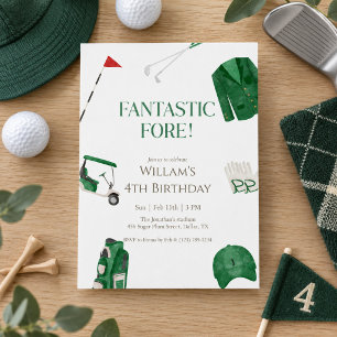 Green Fantastic Fore Preppy Golf Kids Birthday Invitation