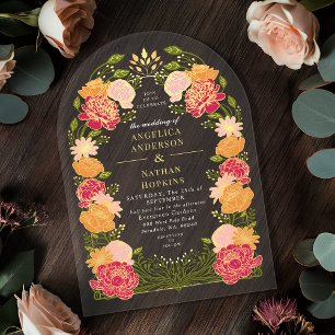 Green Fantasy Enchanted Floral Garden Wedding Arch Acrylic Invitations