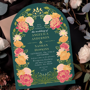Green Fantasy Enchanted Floral Garden Wedding Arch Invitation