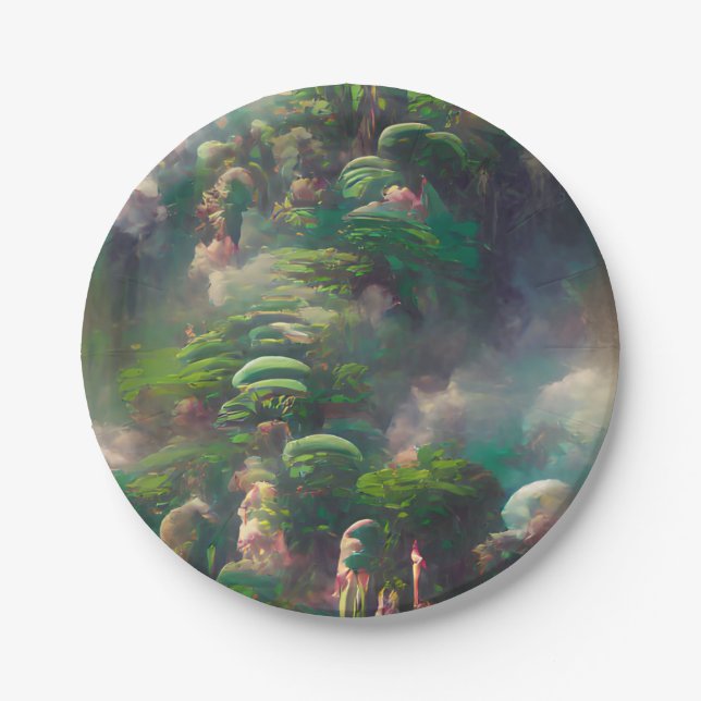 Green Fantasy Forest  Paper Plate (Front)