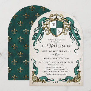Green Fantasy Mediaeval Castle Arch Wedding Invitation