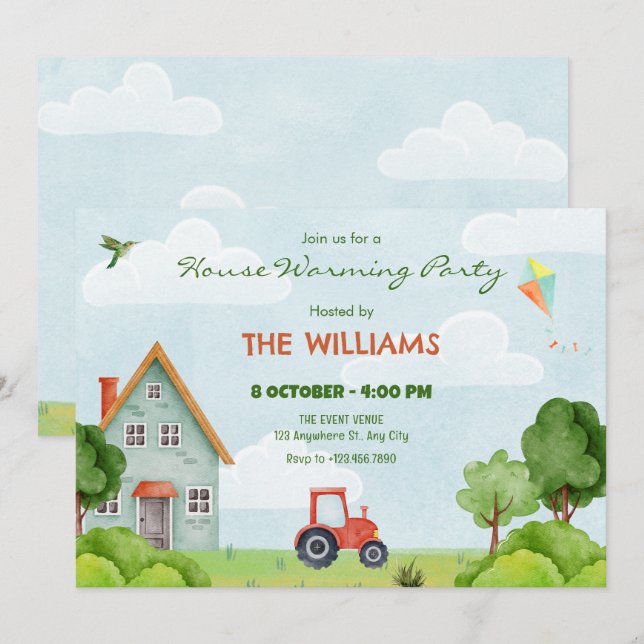 Green farm house  invitation (Front/Back)
