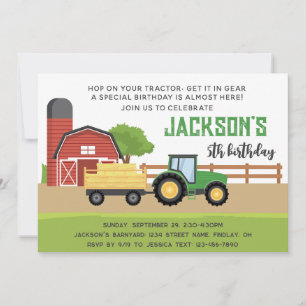 Green Farm Tractor Birthday Party, Any Age Invitation