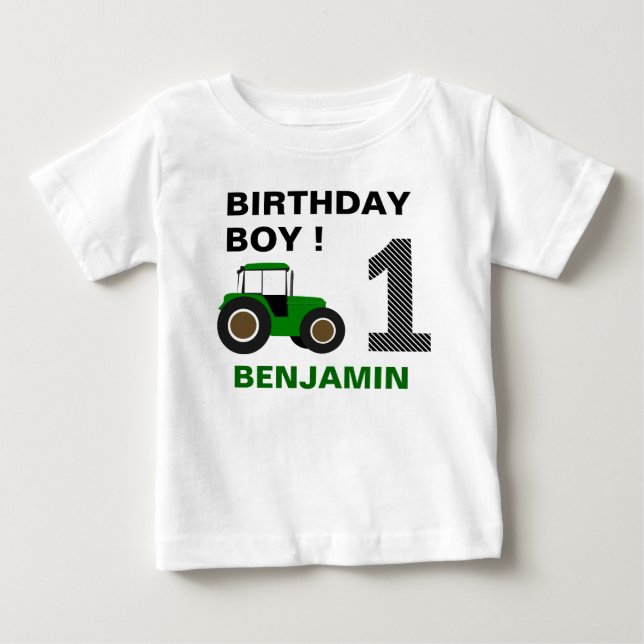 Green Farm Tractor Birthday Party Baby T-Shirt (Front)