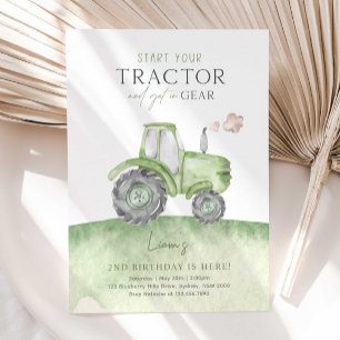 Green Farm Tractor Birthday Party Invitation