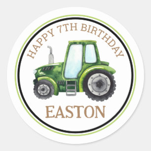 Green Farm Tractor Birthday Party Sticker