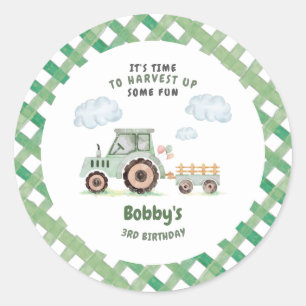 Green Farm Tractor Boys Any Age Birthday Classic Round Sticker