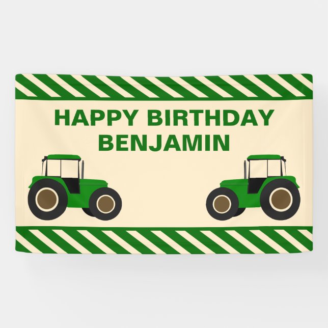 Green Farm Tractor Kids Birthday Party Banner (Horizontal)