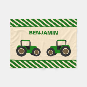 Green Farm Tractor Kids Fleece Blanket
