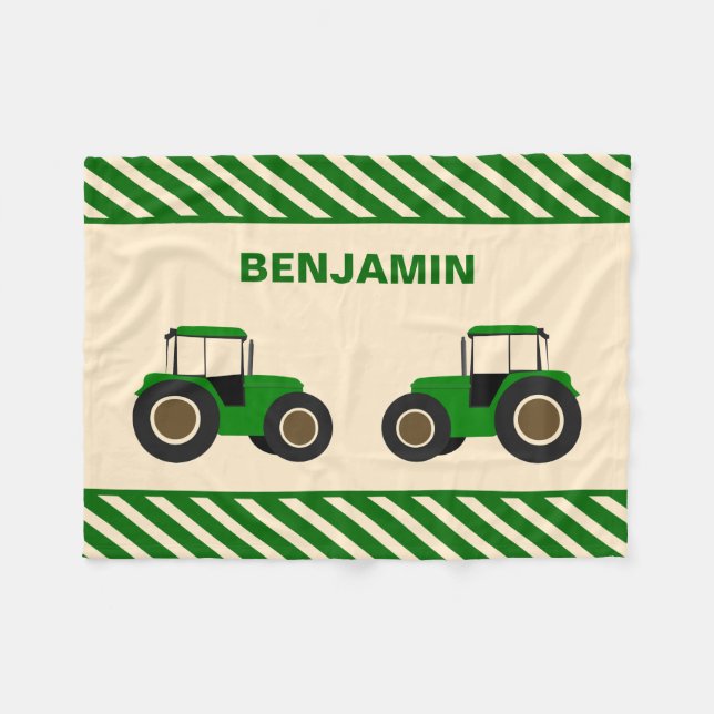 Green Farm Tractor Kids Fleece Blanket (Front (Horizontal))