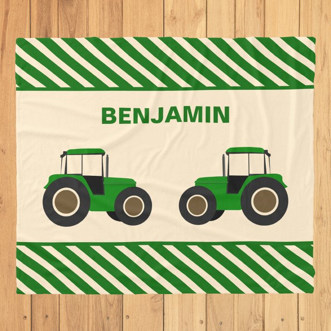 Green Farm Tractor Kids Fleece Blanket (Creator Uploaded)