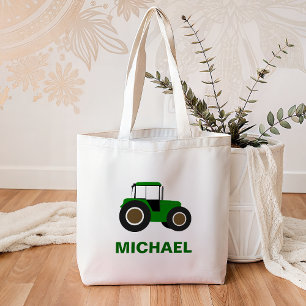 Green Farm Tractor Kids Tote Bag