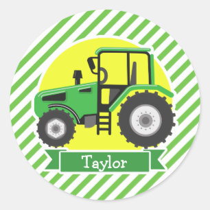 Green Farm Tractor with Yellow;  Green & White Classic Round Sticker
