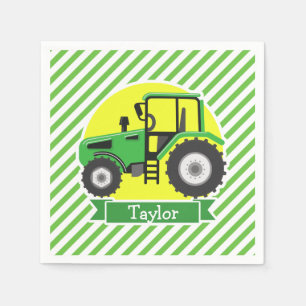 Green Farm Tractor with Yellow; Green & White Napkin
