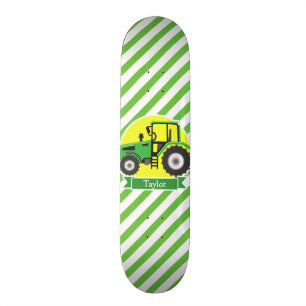 Green Farm Tractor with Yellow;  Green & White Skateboard