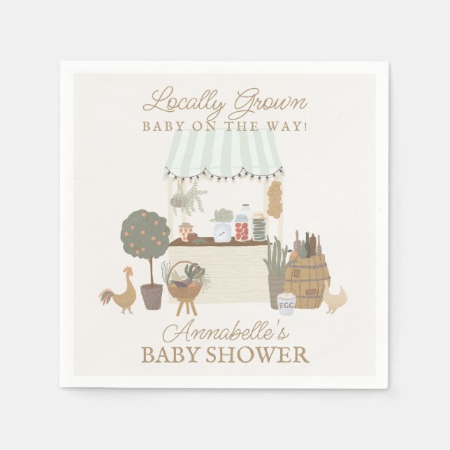 Green Farmers Market Farm Fresh Baby Shower Napkin (Front)