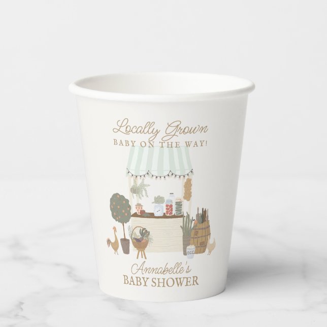 Green Farmers Market Farm Fresh Baby Shower Paper Cups (Front)