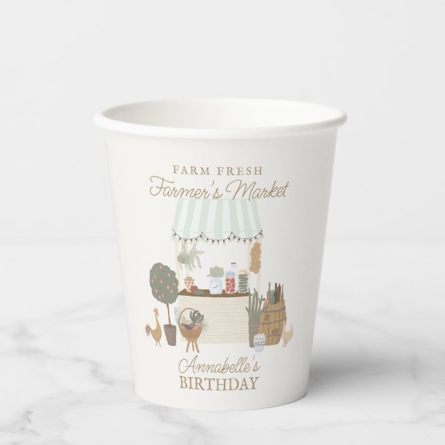 Green Farmers Market Farm Fresh Birthday Paper Cups (Front)
