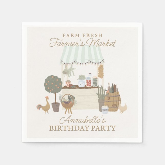 Green Farmers Market Farm Fresh Birthday Party Napkin (Front)