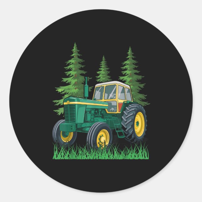 Green Farming Tractor  Classic Round Sticker (Front)