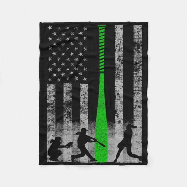 Green Fastpitch Softll Flag - Softll Player On Fla Fleece Blanket (Front)