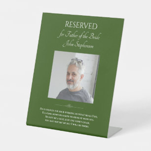 Green Father of Bride Photo Memorial Chair Wedding Pedestal Sign