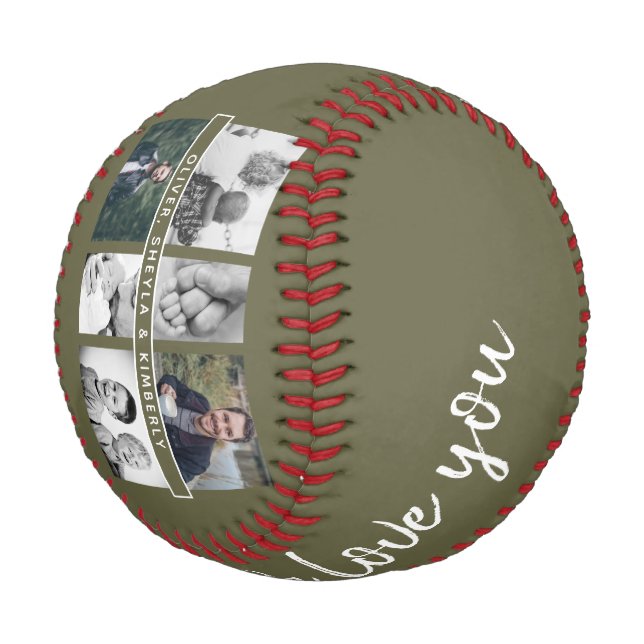 Green Father with Kids and Family Dad Photo Baseball (Angled)