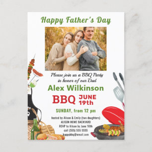 Green Father's Day Photo BBQ Party Invitation Postcard