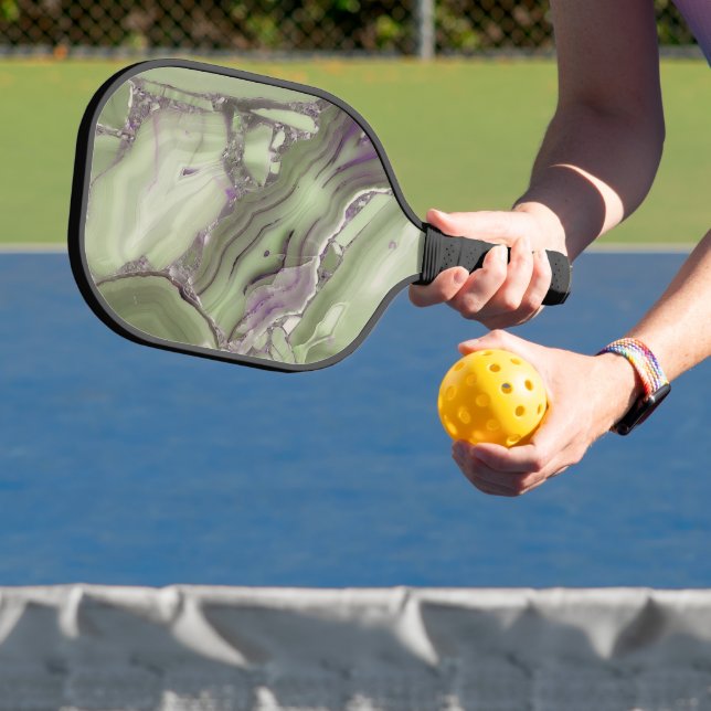 Green faux cracked surface pickleball paddle (Insitu)