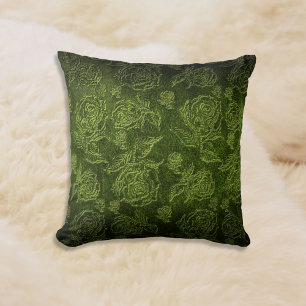 Green Faux Embossed Rose Leather Cushion